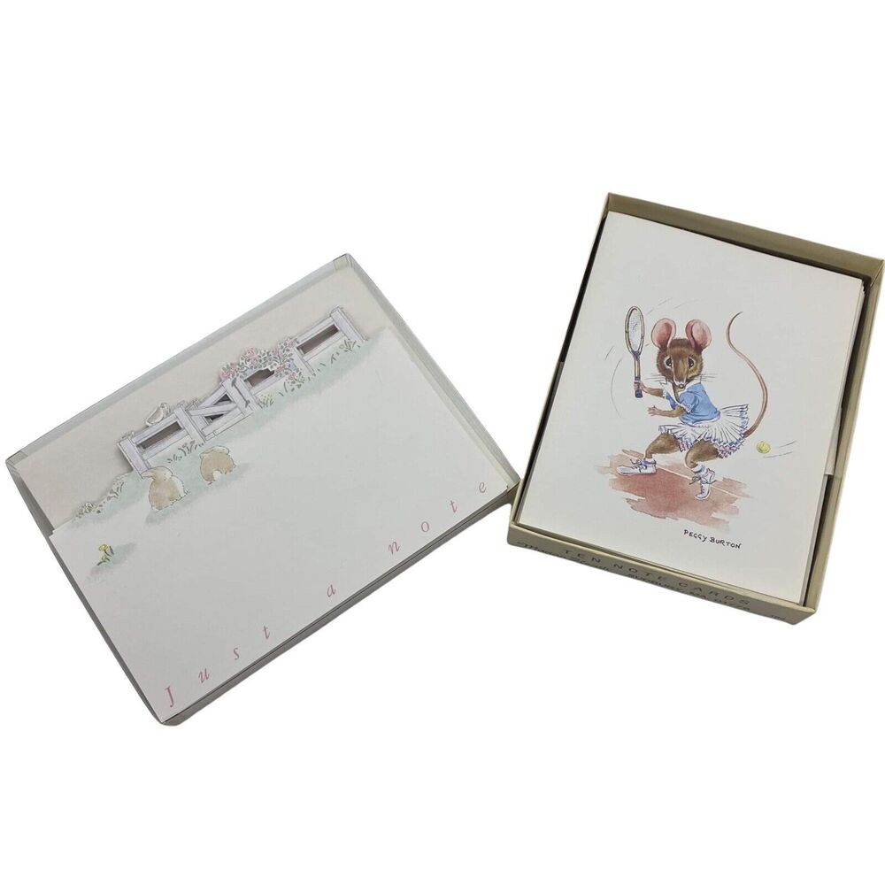 Vintage Blank Cards Bunnies & Mouse by Peggy Burton & Angela Sinno 12pcs Lot